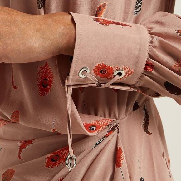 Altuzarra Kat Feather Printed Silk Midi Salmon Pink Dress 36 - Picture 3 of 12